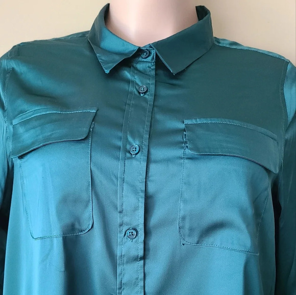 Equipment Polyester blouse women's sz.XXL green  button up breast pockets - Picture 2 of 16